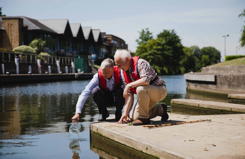 Zac Goldsmith MP releasing eels into the river Thames