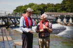 Zac Goldsmith MP releasing eels into the river Thames